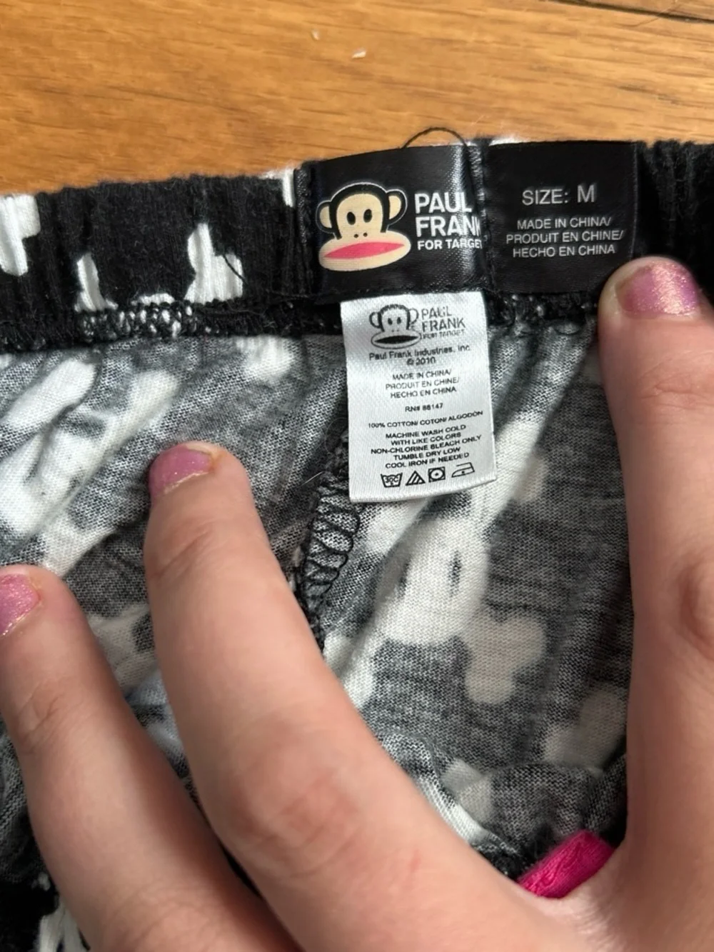 Paul Frank Black & White Skull Pattern Pajama Pants with Pink Drawstring
